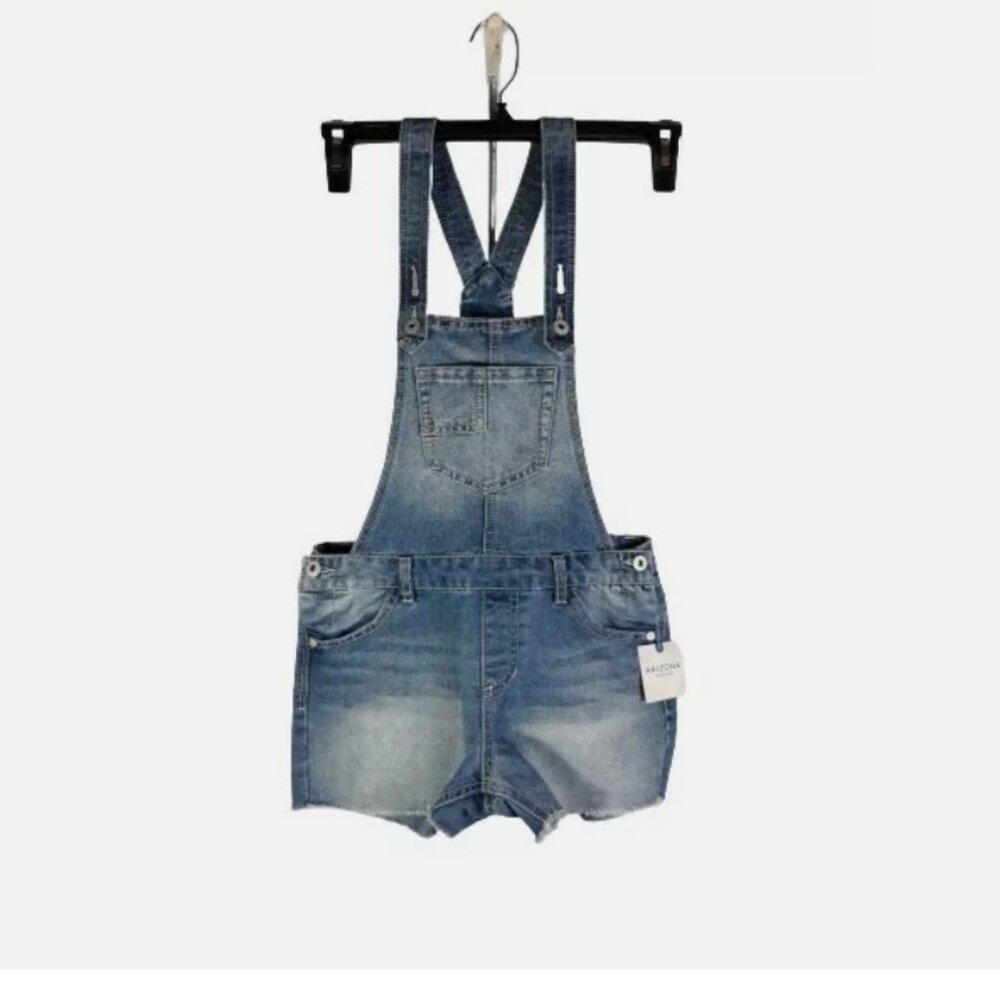 Arizona Jean Co. Denim Overalls Shorts 14 REG / W28" Girls Medium Wash Raw Hem
